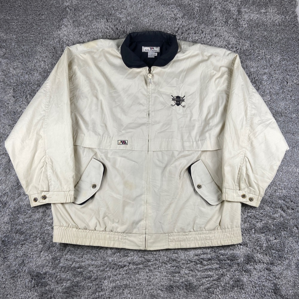 Vintage AM Player Windbreaker Jacket‎ Mens XL Cream Willowbrook GC Golf Course